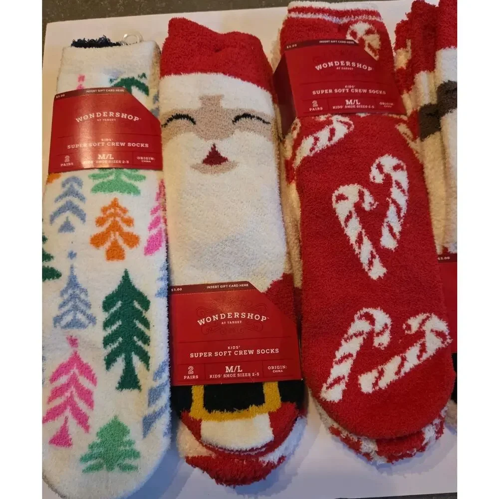 NWT Target Wondershop Kids Fuzzy Socks Lot 10 Pairs M/L Size 2-5 Christmas Crew